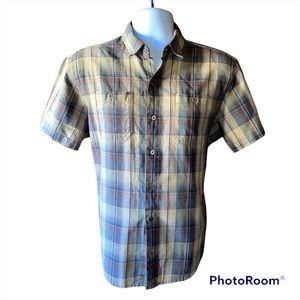 KUHL Large Tapered Fit Brown Plaid Short Sleeve Button Up